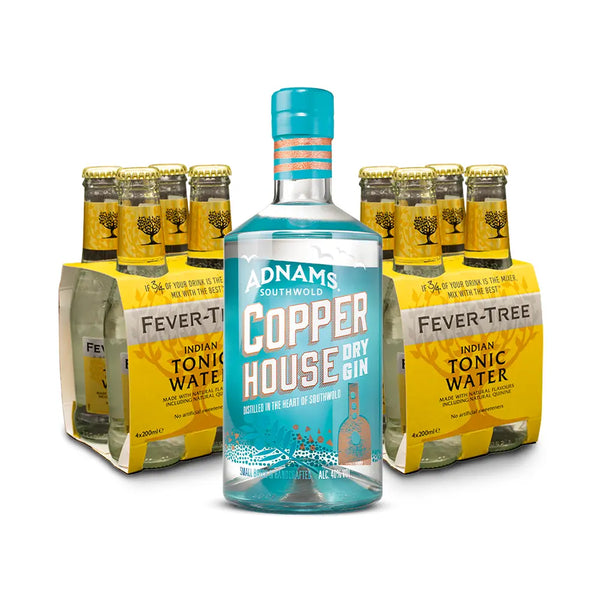 Copper House Dry Gin & 2 x 4 pack Fever Tree Regular Tonics Adnams PLC