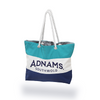 Adnams Stripy Beach Bag in Navy, Teal & Sand. Perfect for packing your beach essentials this summer.