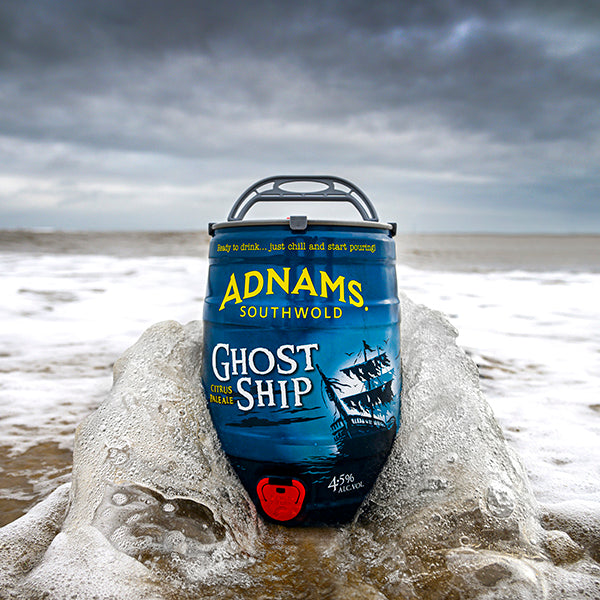 Adnams Ghost Ship Mini Keg on the Beach
